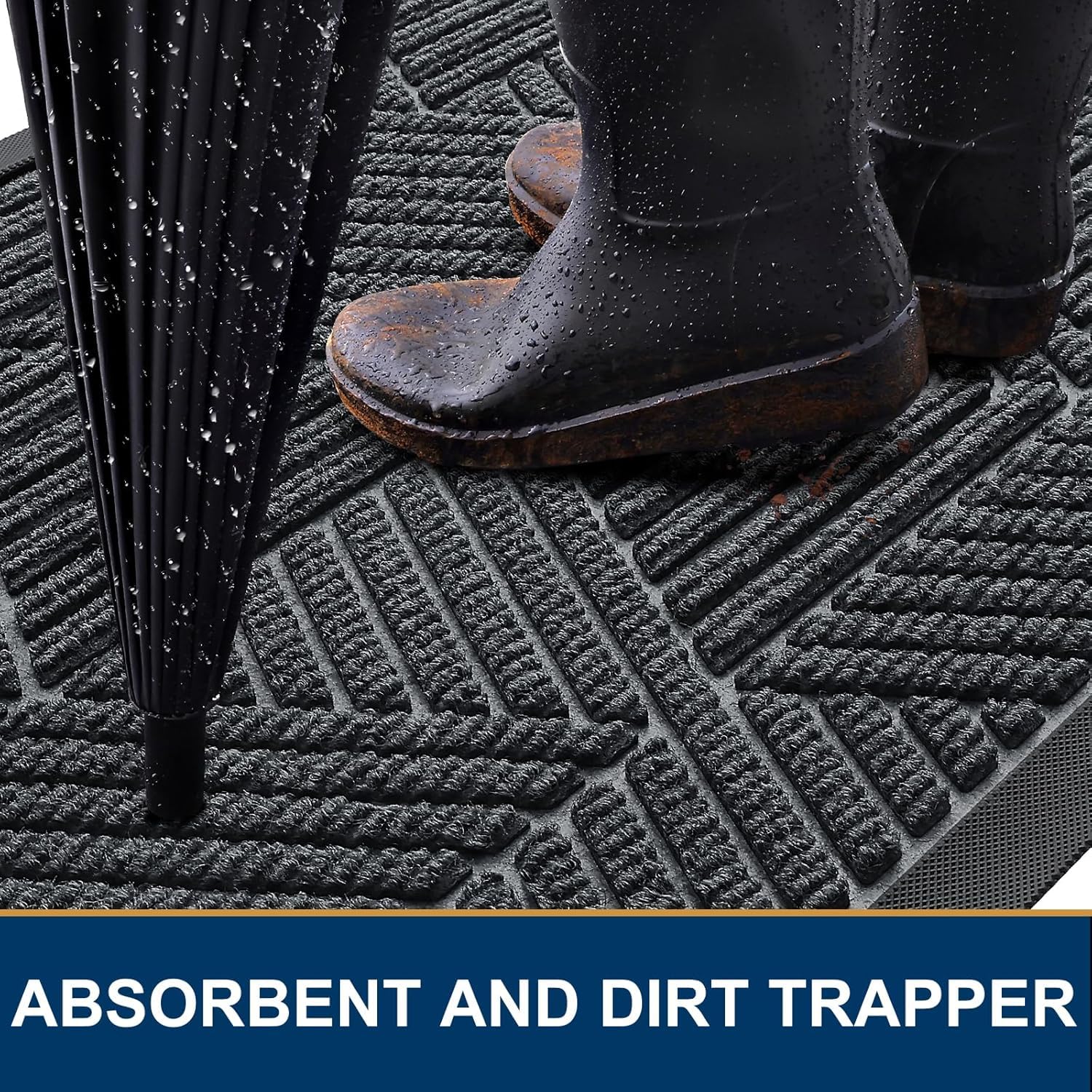 Smiry Front Door Mat Outside Entrance, Heavy Duty Natural Rubber Mat, Sturdy Trap Dirt And Moisture Indoor Outdoor Door Mat, Easy Clean Low Profile Doormat Outdoor Entrance, 47X24 Inch, Grey